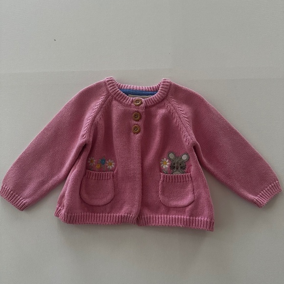 JoJo Maman Bebe Other - JoJo Maman Bebe 6-12 Months Baby Girl Pink Sweater Cardigan Mouse Flower Pocket